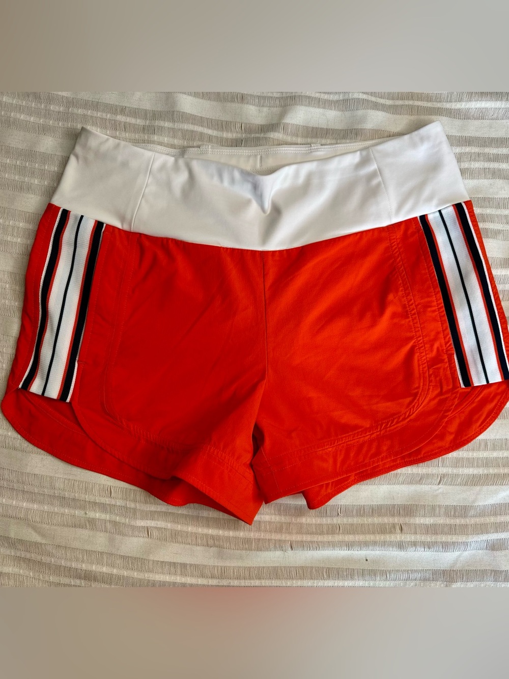 NWOT Athleta Bright Orange Striped Athletic Shorts Size 8